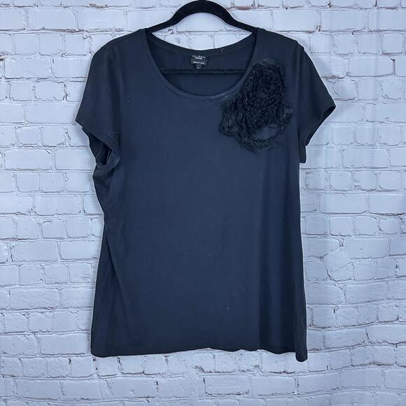 Talbots Women's Black Top‎ with Floral Detail XL T-Shirt - Picture 1 of 3